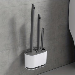 No Slip Silicone Toilet Brush Set with Long Handle and Soft Bristles