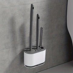 No Slip Silicone Toilet Brush Set with Long Handle and Soft Bristles