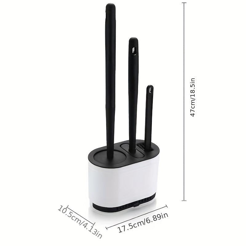 No Slip Silicone Toilet Brush Set with Long Handle and Soft Bristles