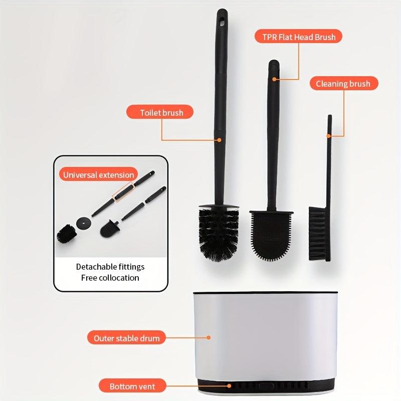 No Slip Silicone Toilet Brush Set with Long Handle and Soft Bristles