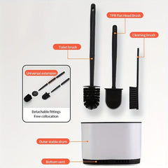 No Slip Silicone Toilet Brush Set with Long Handle and Soft Bristles