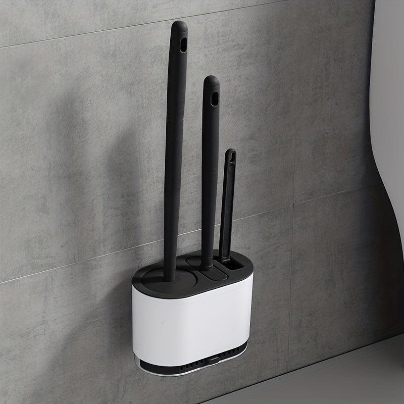 No Slip Silicone Toilet Brush Set with Long Handle and Soft Bristles