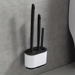 No Slip Silicone Toilet Brush Set with Long Handle and Soft Bristles