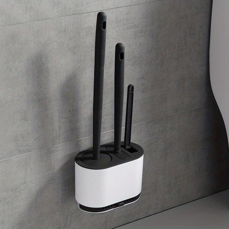 No Slip Silicone Toilet Brush Set with Long Handle and Soft Bristles