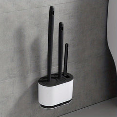 No Slip Silicone Toilet Brush Set with Long Handle and Soft Bristles