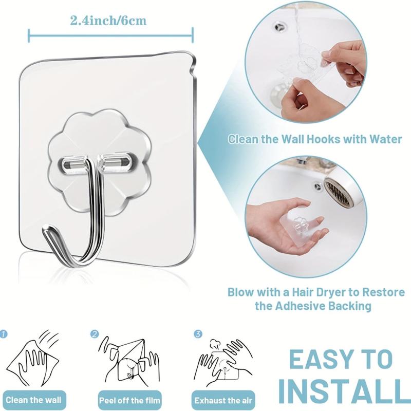 10pcs Self Adhesive Wall Hooks Waterproof Seamless Easy Hanging