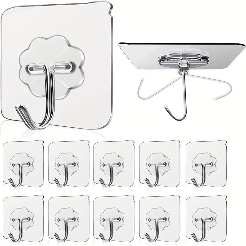 10pcs Self Adhesive Wall Hooks Waterproof Seamless Easy Hanging