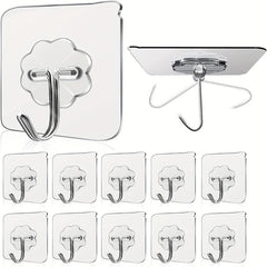 10pcs Self Adhesive Wall Hooks Waterproof Seamless Easy Hanging