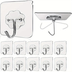 10pcs Self Adhesive Wall Hooks Waterproof Seamless Easy Hanging