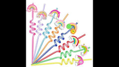 8pcs Rainbow Bridge Party Reusable Curved Straw for Children's Birthday Decor