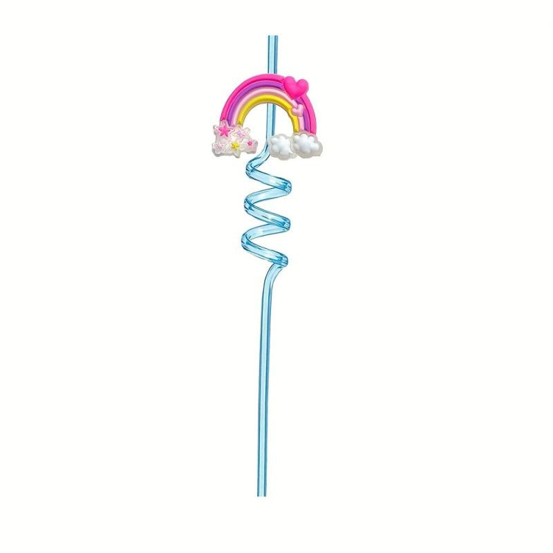 8pcs Rainbow Bridge Party Reusable Curved Straw for Children's Birthday Decor