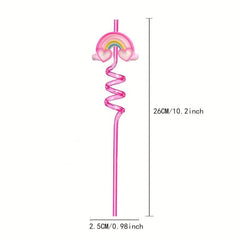 8pcs Rainbow Bridge Party Reusable Curved Straw for Children's Birthday Decor