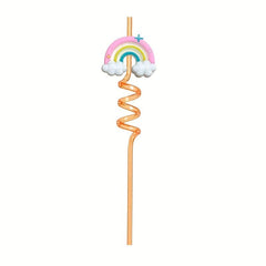 8pcs Rainbow Bridge Party Reusable Curved Straw for Children's Birthday Decor
