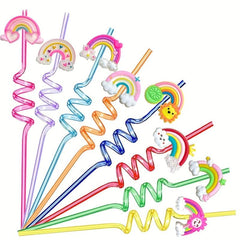 8pcs Rainbow Bridge Party Reusable Curved Straw for Children's Birthday Decor