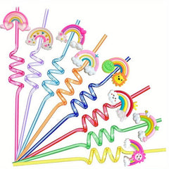 8pcs Rainbow Bridge Party Reusable Curved Straw for Children's Birthday Decor