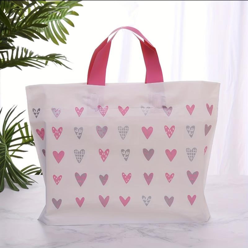 5pcs Heart Pattern Plastic Tote Bag - Party Favor Bag