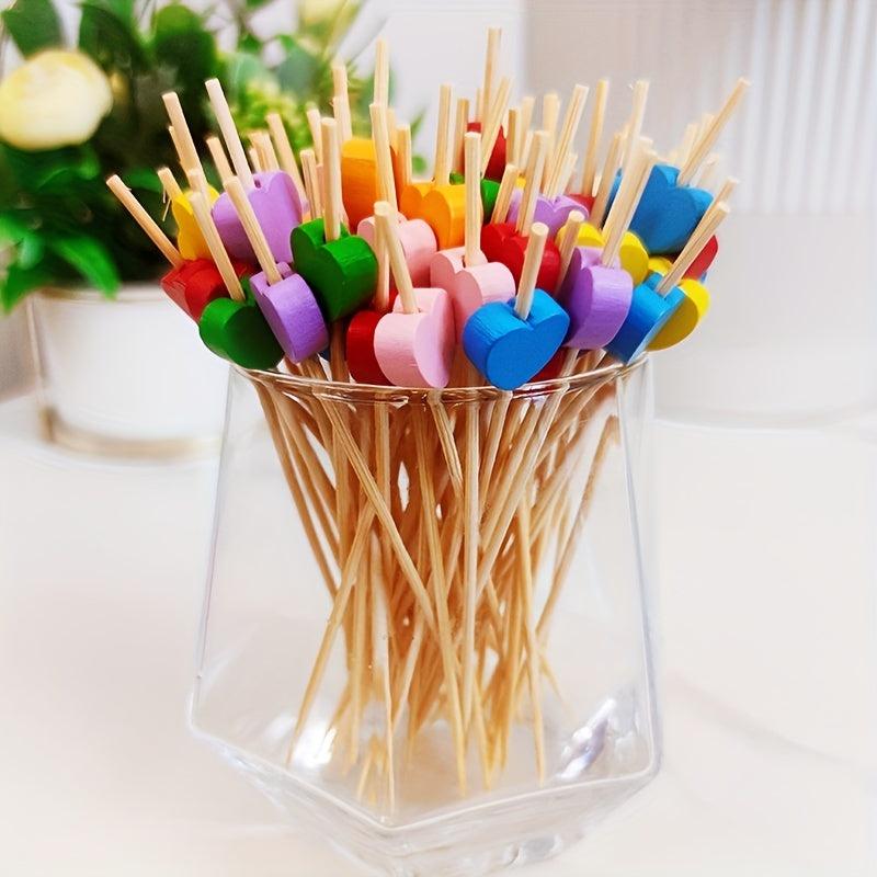 100pcs Bamboo Heart Food Skewers Cocktail Party Supplies