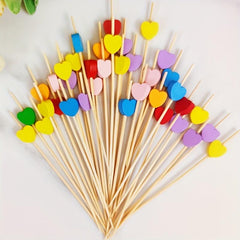 100pcs Bamboo Heart Food Skewers Cocktail Party Supplies