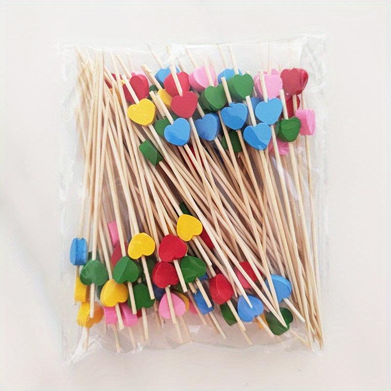 100pcs Bamboo Heart Food Skewers Cocktail Party Supplies