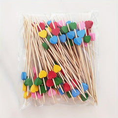 100pcs Bamboo Heart Food Skewers Cocktail Party Supplies