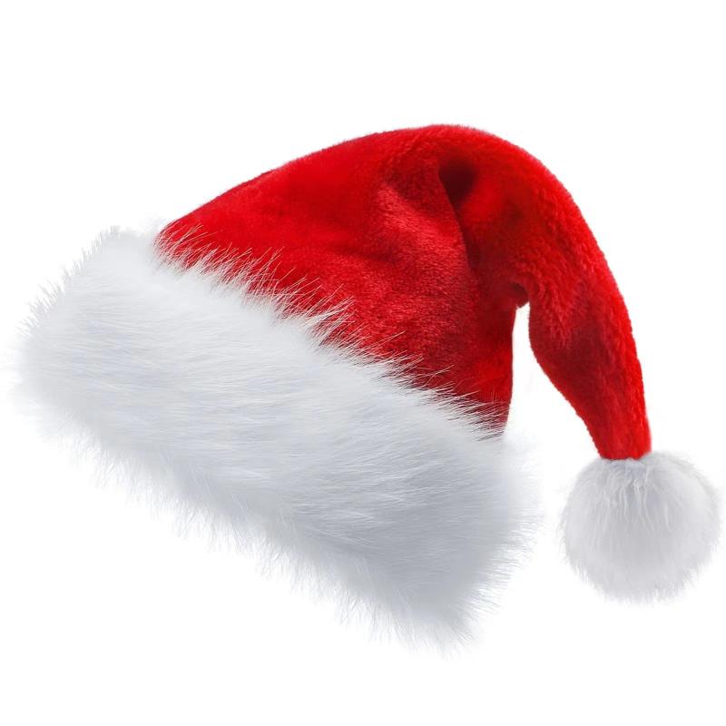 Christmas Plush Santa Hat Large Ball Short Plush Santa Claus Hat