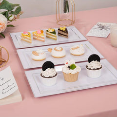 12pcs Silver Rim Rectangle Serving Trays Disposable Platters for Party