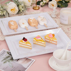 12pcs Silver Rim Rectangle Serving Trays Disposable Platters for Party