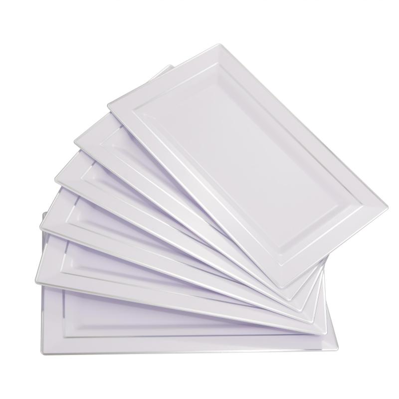 12pcs Silver Rim Rectangle Serving Trays Disposable Platters for Party