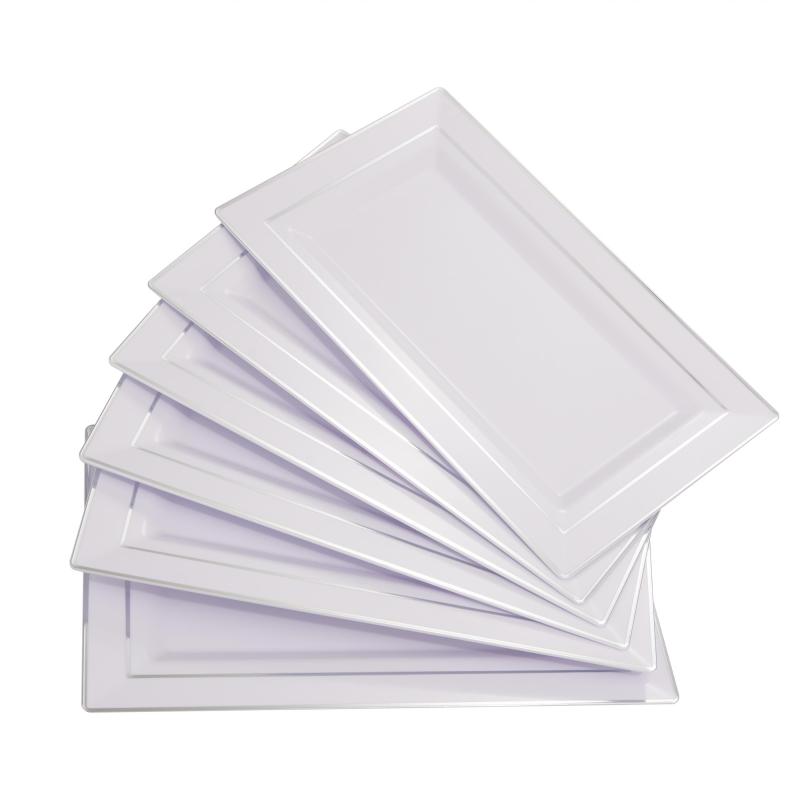 12pcs Silver Rim Rectangle Serving Trays Disposable Platters for Party