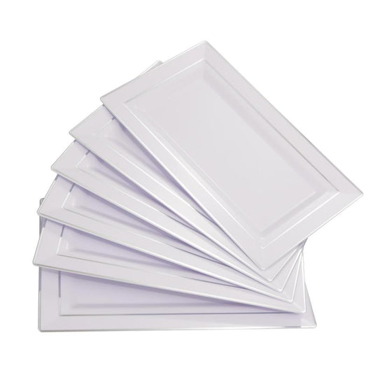 12pcs Silver Rim Rectangle Serving Trays Disposable Platters for Party