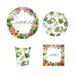 20pcs Hawaii Party Tableware Flamingo Turtle Leaf Paper Plate Cup Napkin
