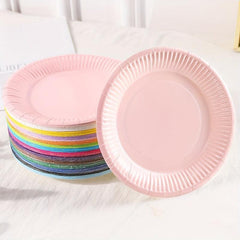 10pcs Colored Party Paper Plates Round Plates Set Sweet Party Birthday Picnic