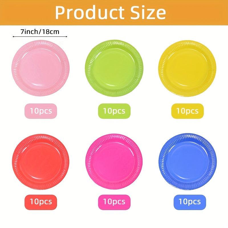 10pcs Colored Party Paper Plates Round Plates Set Sweet Party Birthday Picnic
