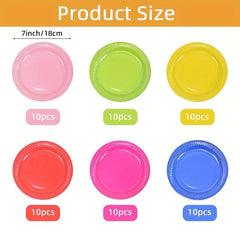 10pcs Colored Party Paper Plates Round Plates Set Sweet Party Birthday Picnic