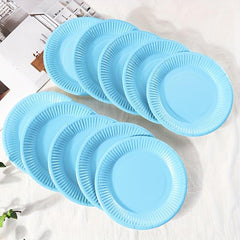 10pcs Colored Party Paper Plates Round Plates Set Sweet Party Birthday Picnic
