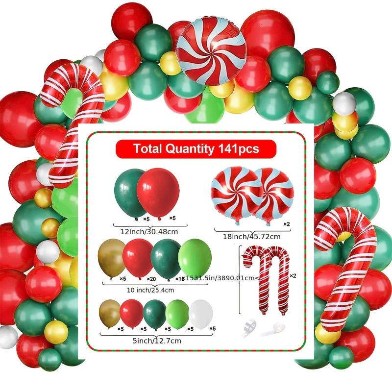 Christmas Balloon Decor Candy Crutches Lollipops Red Green Metal Latex Chain Set