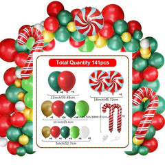 Christmas Balloon Decor Candy Crutches Lollipops Red Green Metal Latex Chain Set