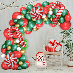 Christmas Balloon Decor Candy Crutches Lollipops Red Green Metal Latex Chain Set