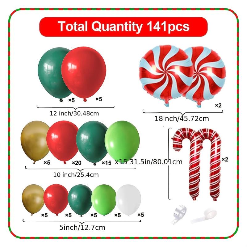 Christmas Balloon Decor Candy Crutches Lollipops Red Green Metal Latex Chain Set
