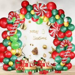 Christmas Balloon Decor Candy Crutches Lollipops Red Green Metal Latex Chain Set