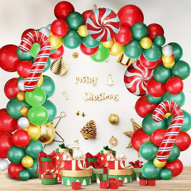 Christmas Balloon Decor Candy Crutches Lollipops Red Green Metal Latex Chain Set