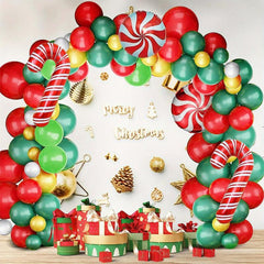Christmas Balloon Decor Candy Crutches Lollipops Red Green Metal Latex Chain Set