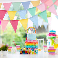 Colorful Linen Flags Pennant Birthday Bunting Banners Wall Hanging