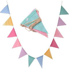Colorful Linen Flags Pennant Birthday Bunting Banners Wall Hanging