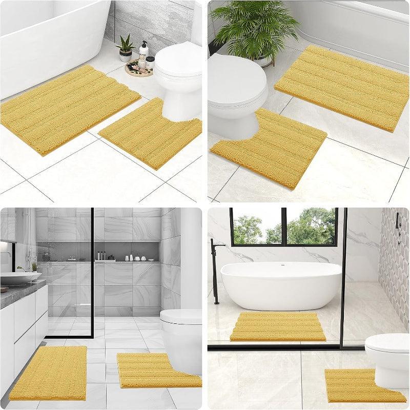 Chenille Stripe Toilet U Shaped Rug Soft Absorbent Bathroom Rug