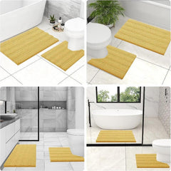 Chenille Stripe Toilet U Shaped Rug Soft Absorbent Bathroom Rug