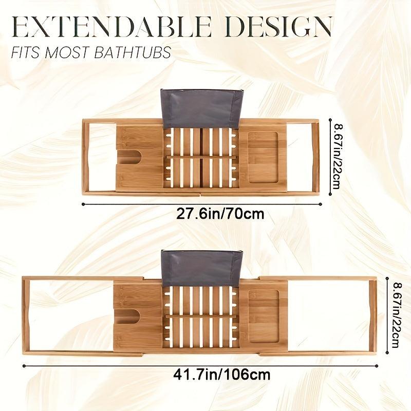 Expandable Bathtub Caddy Tray Rack Bamboo Wood Adjustable Reading Rack