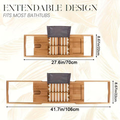 Expandable Bathtub Caddy Tray Rack Bamboo Wood Adjustable Reading Rack