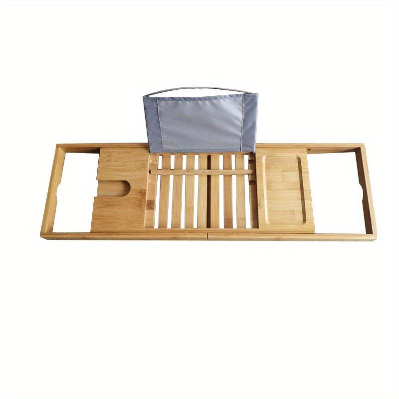 Expandable Bathtub Caddy Tray Rack Bamboo Wood Adjustable Reading Rack