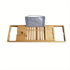 Expandable Bathtub Caddy Tray Rack Bamboo Wood Adjustable Reading Rack
